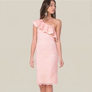 Bebe One Shoulder Ruffled Lace Bodycon Dress Pink Sz M